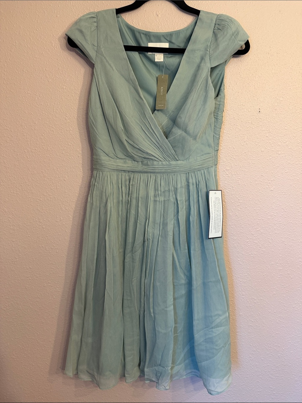 J. Crew Light Sage Chiffon Cap Sleeve V-Neck Midi Dress - NEW